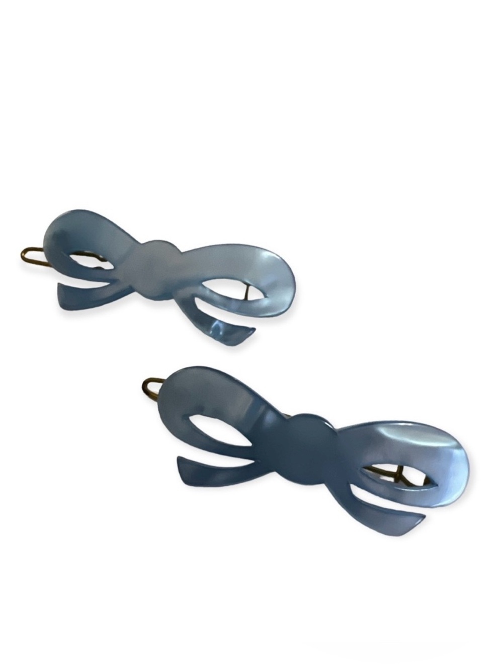 Vintage French Bow Barrettes in Pearlescant Baby Blue, Pair, Deadstock